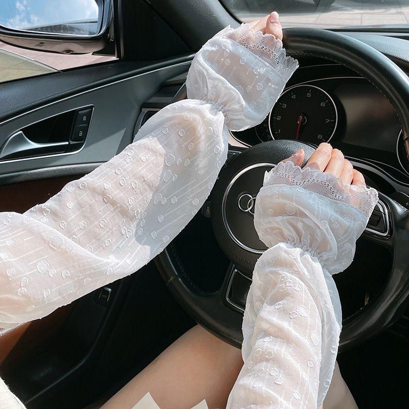 Sweet Lace Bubble Sunscreen Arm Sleeves, Cool, Breathable and Sweat-Absorbent, Unisex Half-Finger Sleeves, Ideal for Cycling, Driving and Outdoor Use