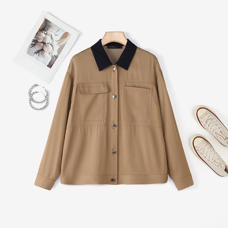 

ZANZEA Women Splice Turn Down Collar Casual Long Sleeve Blouse Autumn 2XL хаки