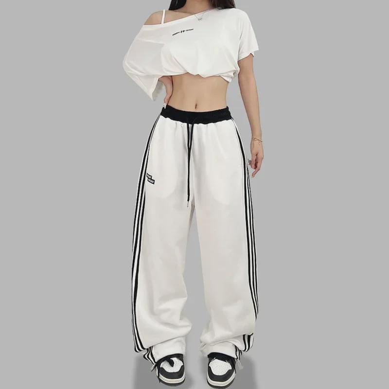 Women's Retro Three-Stripe Wide-Leg Casual Pants for Street Dance, Autumn Fashion