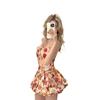 French Floral Two-Piece Set: Strapless Top & Puffy Skirt
