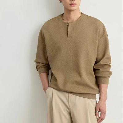 Korean Style Loose Crew Neck Fleece Lined Sweatshirt Men Spring Autumn Winter New Twill Long Sleeve Versatile Top