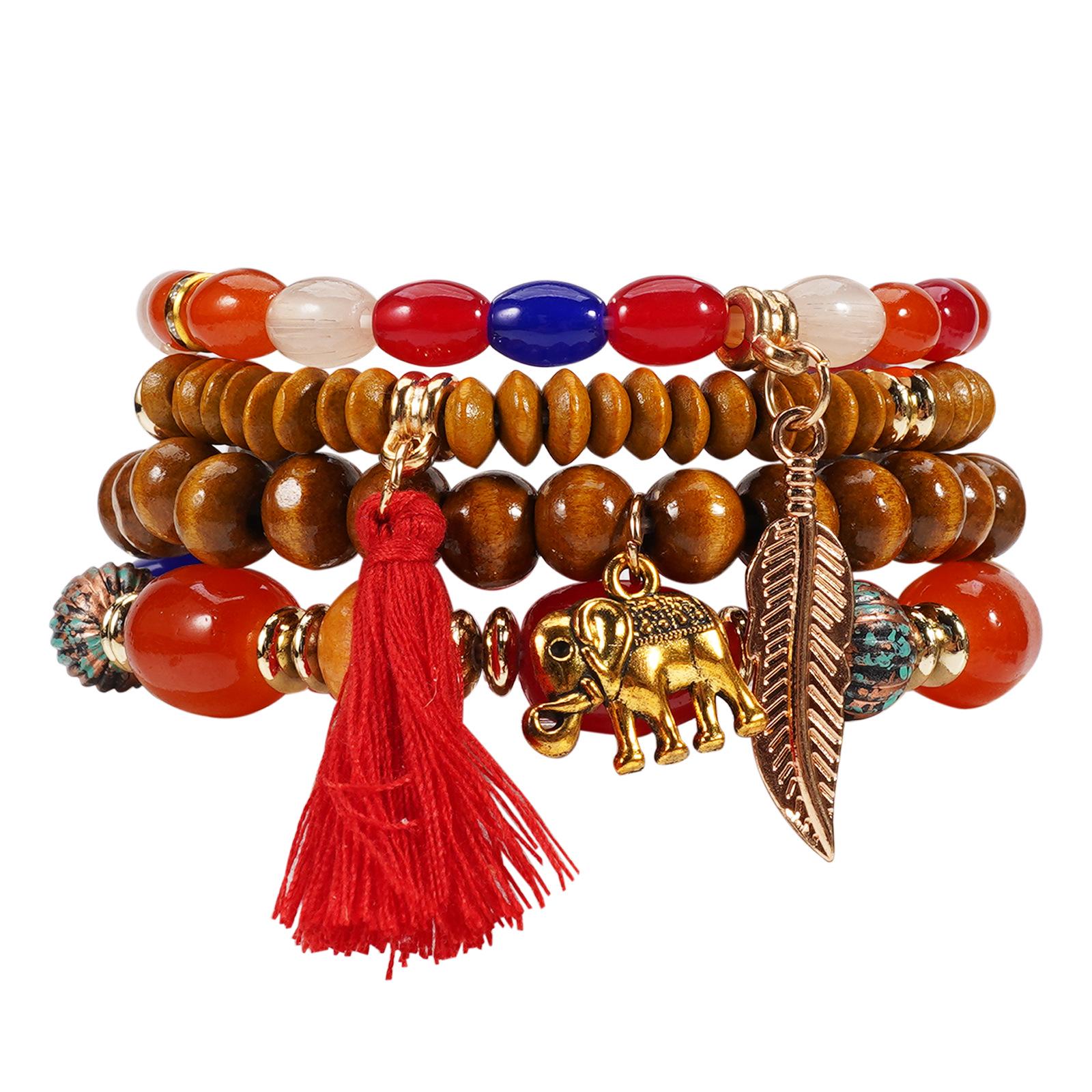 Bohemian Elephant Leaf Tassel Pendant Retro Bracelet