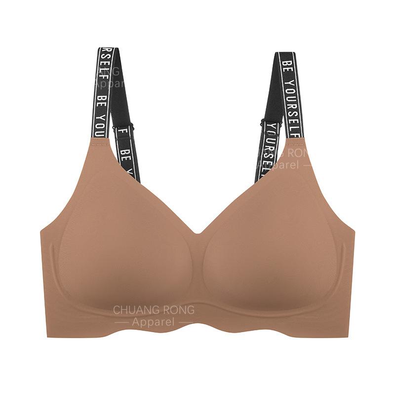 

Traceless jelly strip female personality letter shoulder strap gathered anti-sagging beautiful back no steel ring light underwear bra XL кавовий
