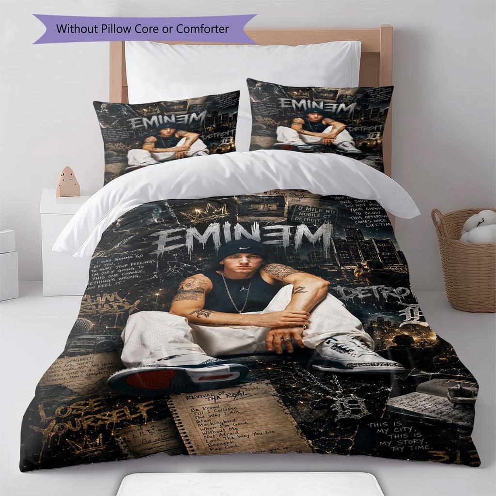 Eminem Pattern Bedding,Quilt Set Quilt Cover Pillowcase Home Birthday Gift(1 * Duvet Cover + 2 * Pillowcase, Without Core)