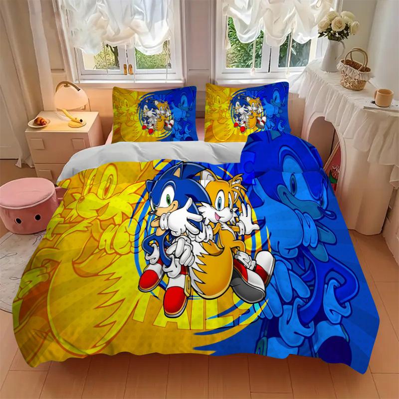 Sonic Hedgehog Adventure Print 3Pcs Bedding Setduvet Cover With 2 Bedropillowcase Home Birthday Gift