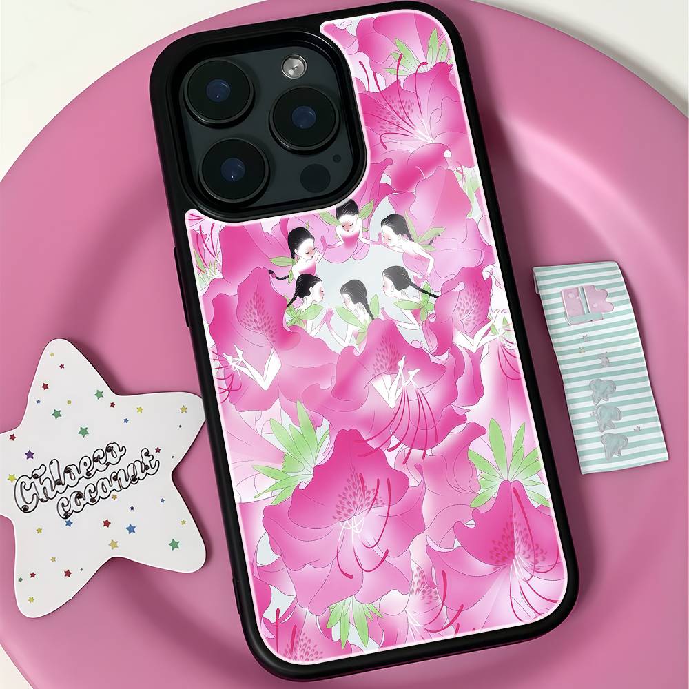 Pink Floral Fairy Fantasy Phone Case Black Hard Plastic Phone Case For Iphone 17 Air 16 15 14 13 12 11 Pro Max PC TPU Ins Case iPhone 17 Air