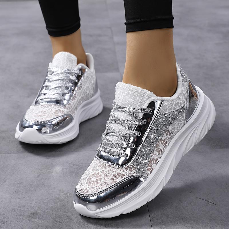 

TUINANLE Women s Fashion Footwear: Silver Lace-Up Styles, Eye-Catching Sneakers, and Trendy Casual Sneakers 39 серебряный