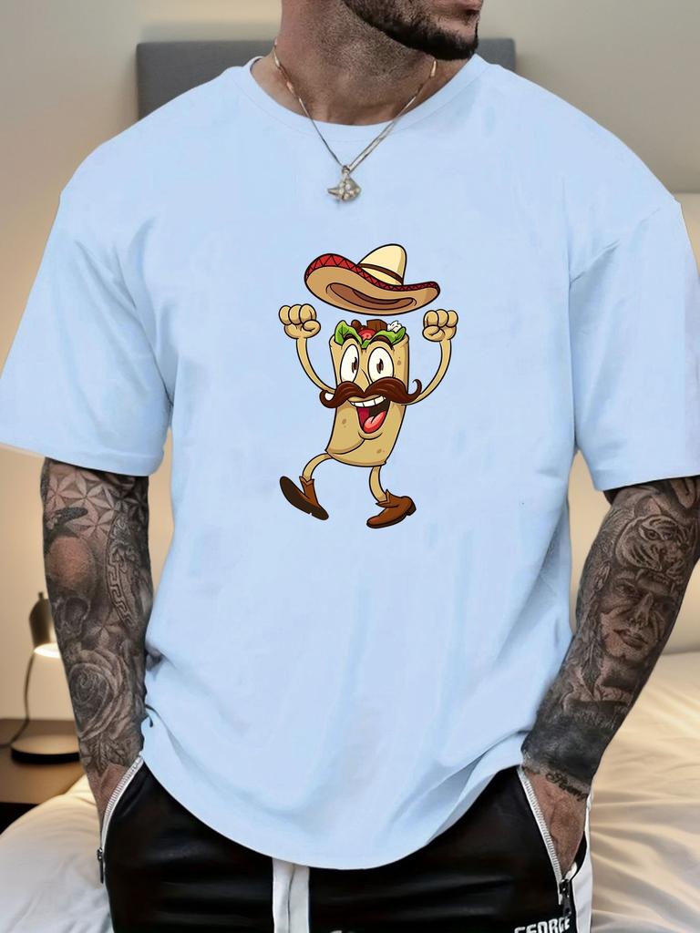 Pánské letní tričko s grafickým potiskem tacos, krátký rukáv, pro každodenní nošení, s potiskem tančícího tacos