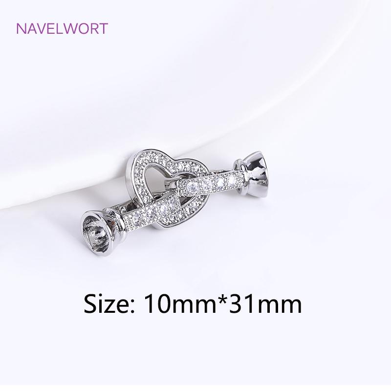 18K Gold Plated Heart Pearl Clasp Connector For Bracelet Necklace Making,Inlaid Zircon Hook Clasp,Brass Jewelry Accessories