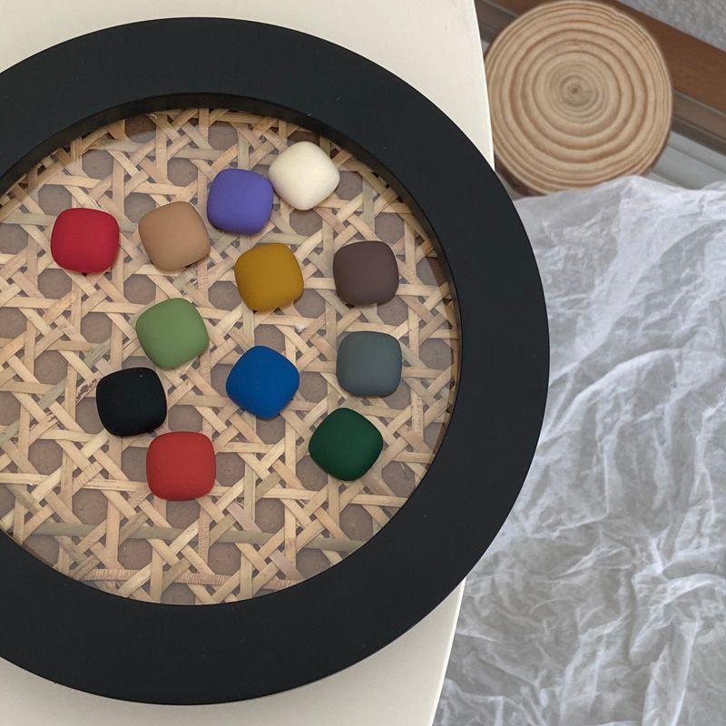 

Autumn and Winter Frosted Retro Elegance Pure Color All-Matching Square Exquisite Fancy Silver Stud Earrings Square Sugar Earrings for Women 12 Single