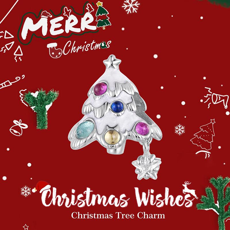 WOSTU Real 925 Silver Christmas Tree Bead CZ Santa Claus Charm Snowman Pendant DIY Bracelet Necklace Jewelry