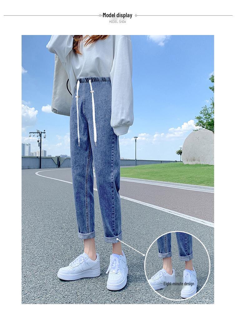 

9393# Весенне-осенние брюки гарем для беременных - Высокая эластичность, стиль со шнурком, джинсы повседневного кроя для будущих мам L