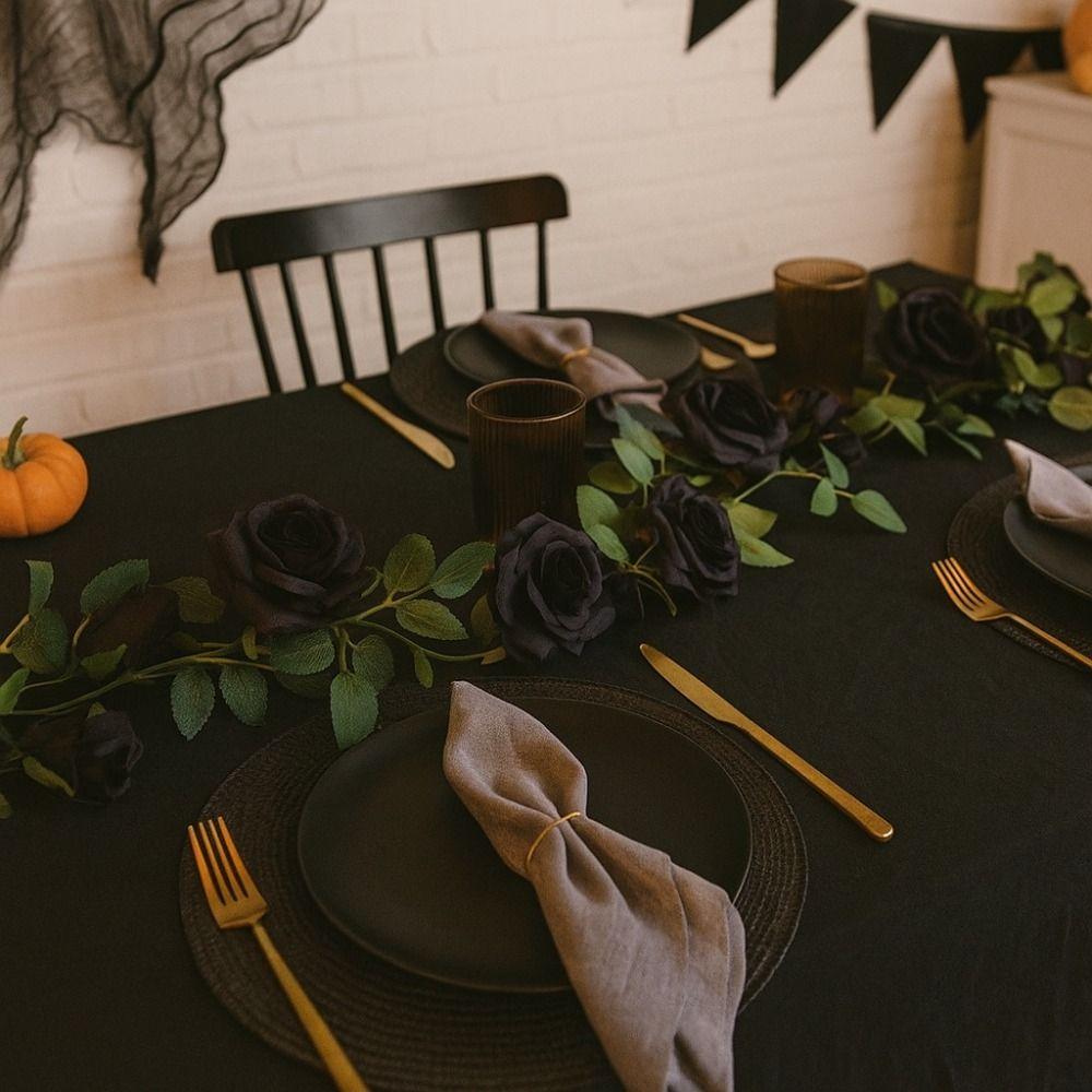 Simulated Flowers Artificial Rose Vines Black Halloween Garland  Halloween Party Decor