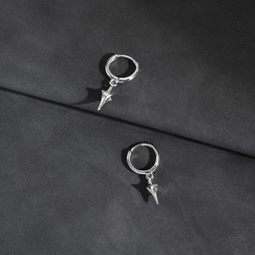 Punk Metal Star Pendant Hoop Earrings for Men Women, Silver Color Simple Drop Earrings, Creative Gothic Hip-hop Jewelry Gift
