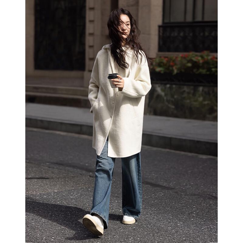 Women's Hooded Mid-length Wool Blend Coat