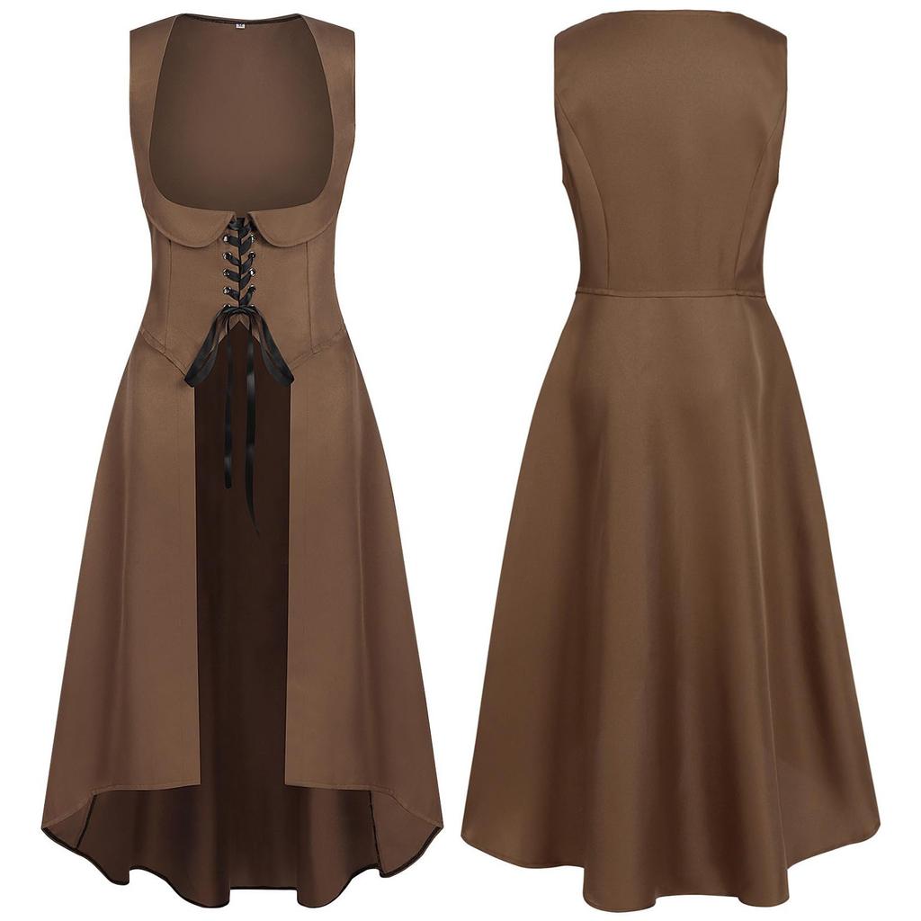 Kjole for kvinner uten ermer under bysten høy overkjole gotisk cosplay-kostyme