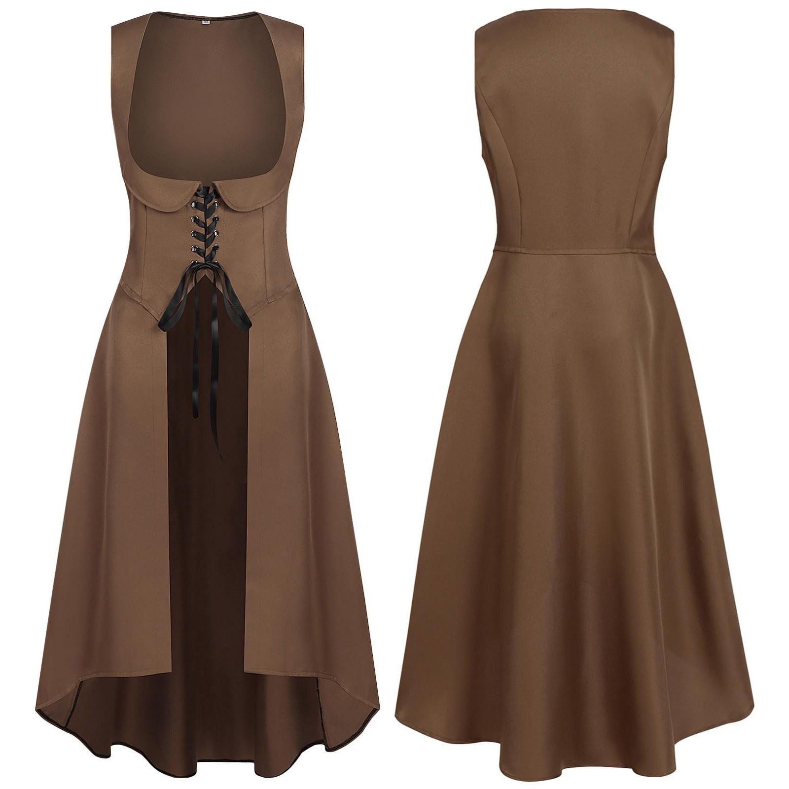 

Women s Dress Sleeveless Underbust High Overdress Gothic Cosplay Costume XL кавовий