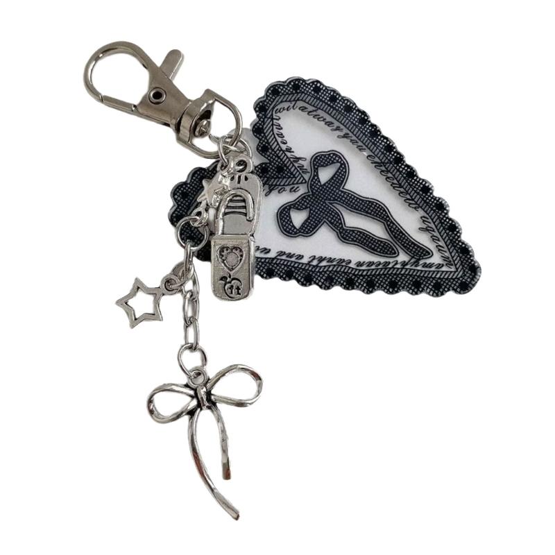 Cute Heart Shaped Keychain With Lace And Bowknot Design Perfect For Keys Bags And Accessories In Multiple Colors