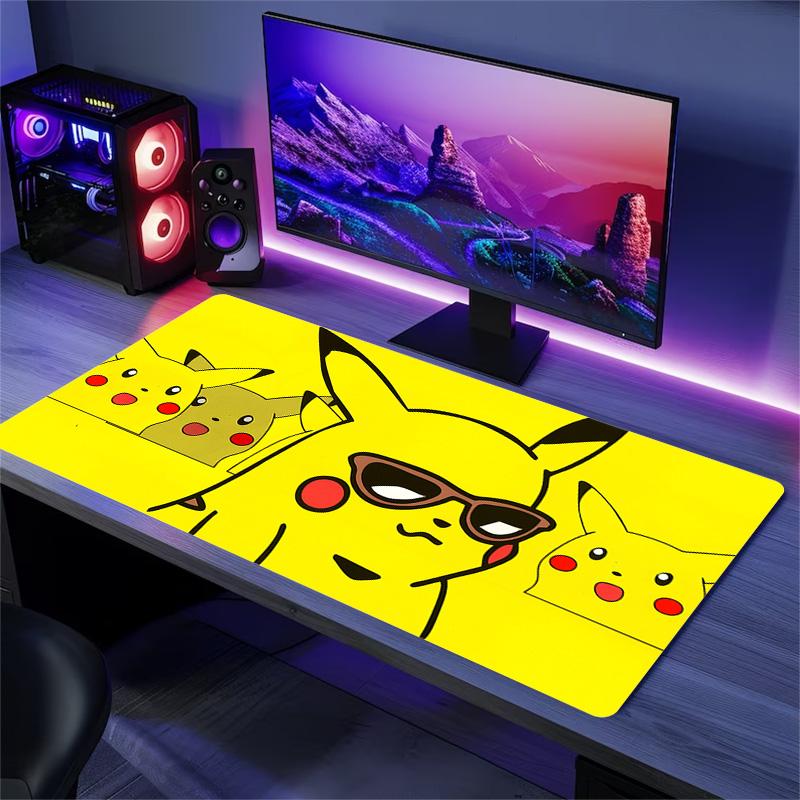 Happy Pikachu Print Cushion Non-slip Laptop Tablet Big Mousepad XXL Mat Mini PC Playmat With Lock edge