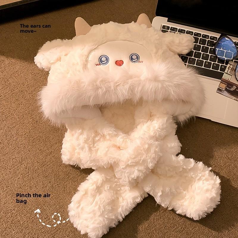 Cute Sheep Plush Hat With Ear Movement For Winter Warmth And Windproof Protection