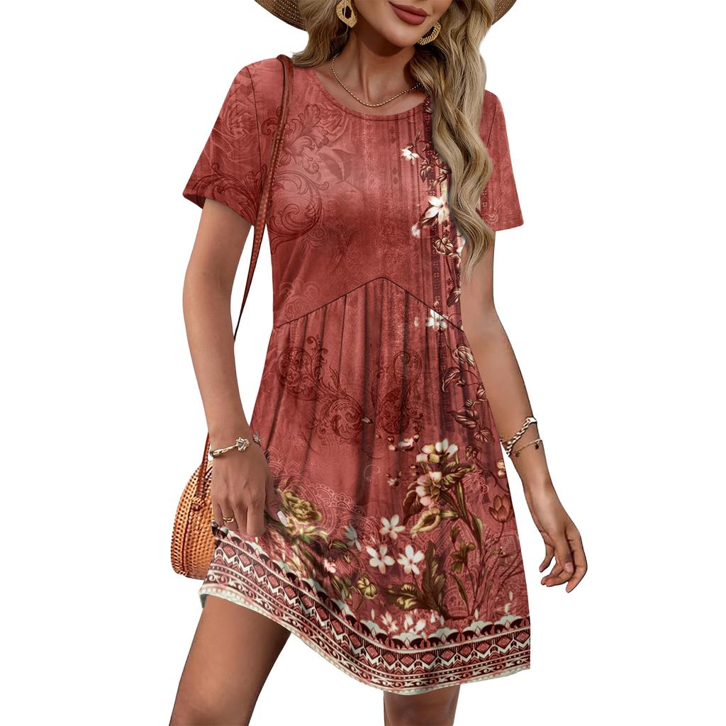 Dresses For Women Short Sleeve O Neck Casual Dresses Waist Maternity Dress With Pockets