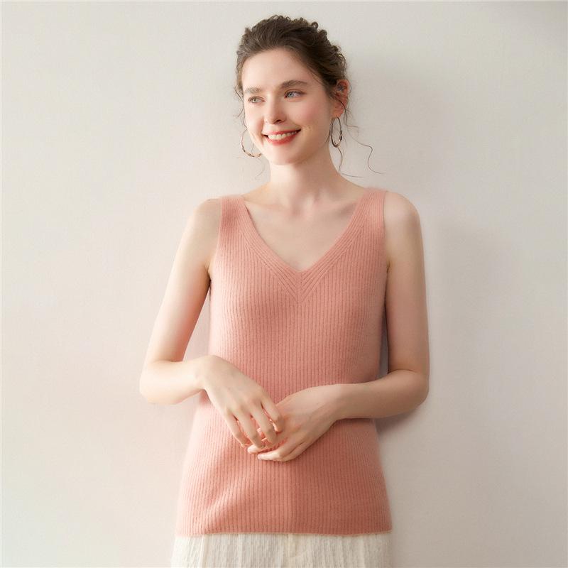 Lekasha Women's Cashmere Sleeveless V-Neck Wool Camisole for Autumn/Winter