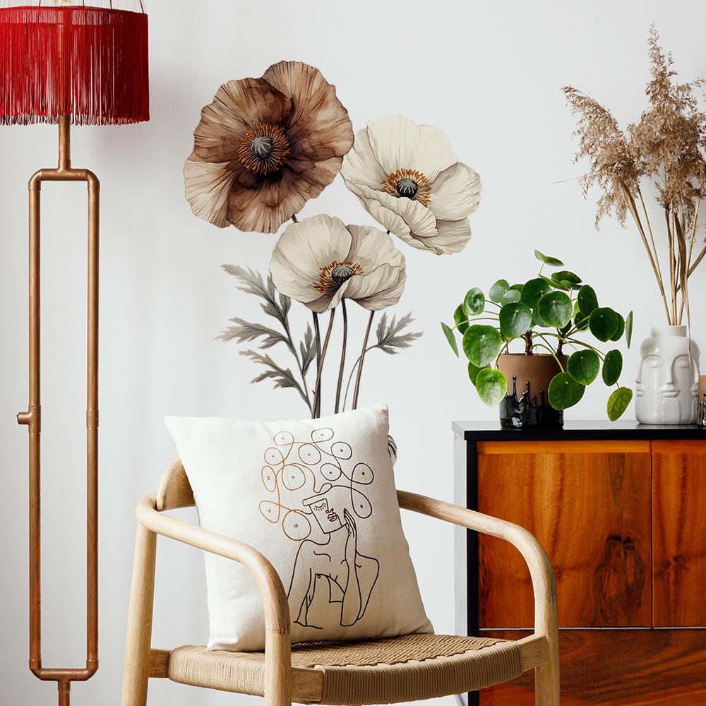 Adesivo da Parete Creativo Minimalista Fiore di Papavero Elegante Autoadesivo Rimovibile Decorazione per Camera da Letto Soggiorno Parete di Sfondo Casa Arte Murale