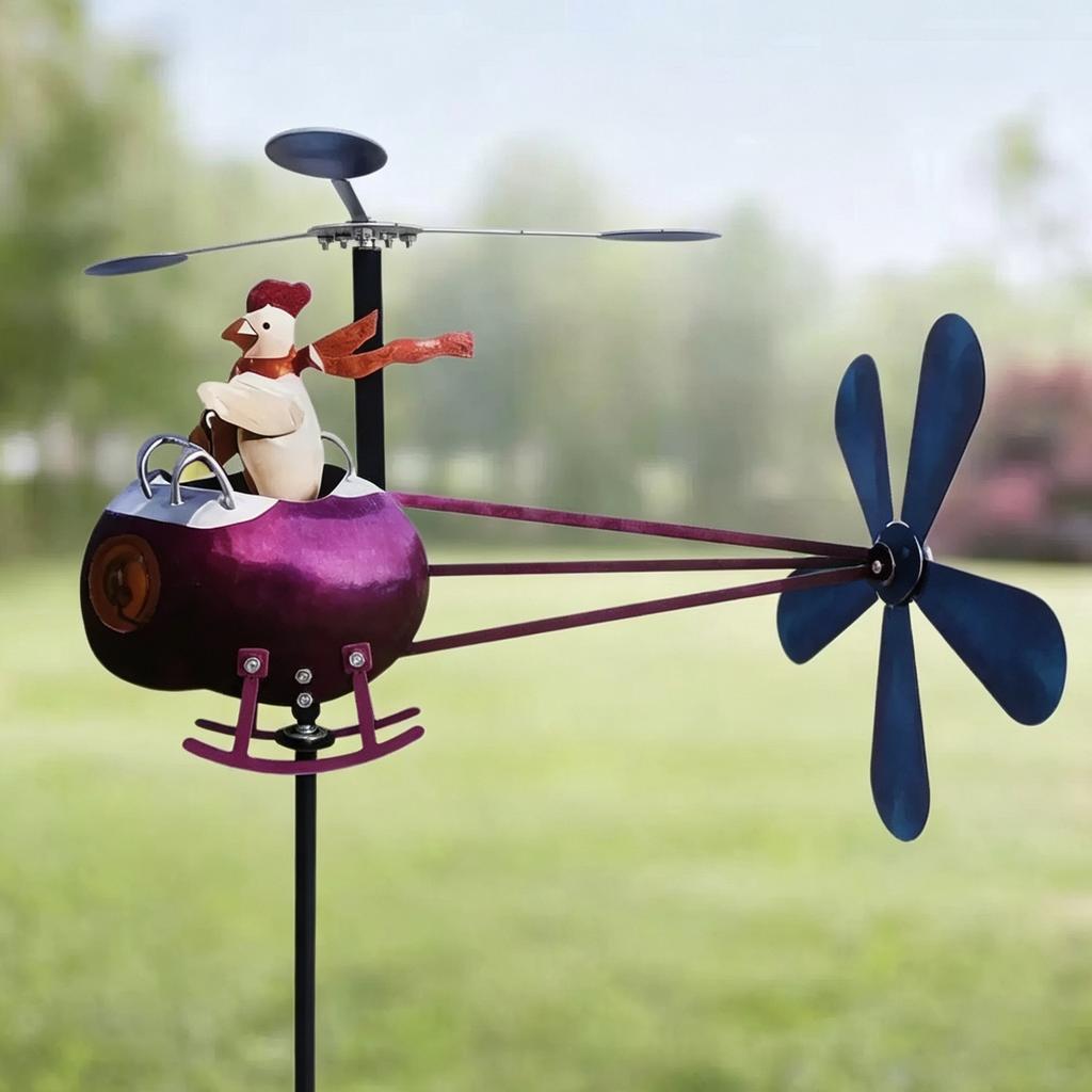 Creative Wrought Iron Weather Vane, Rooster Helicopter Decor for Yard Landscape