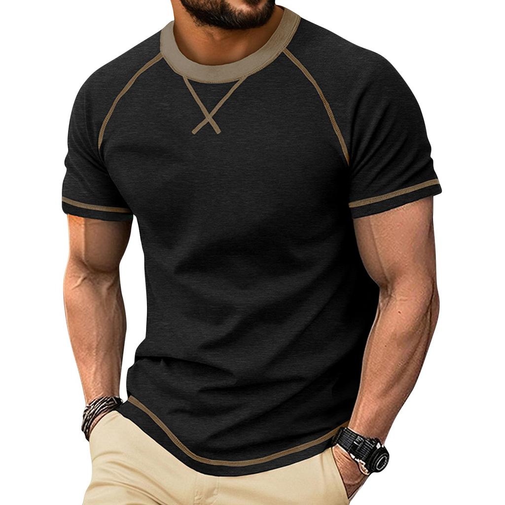 Men’s Short Sleeve Crew Neck T Shirt Basic Trim Casual Raglan Tee Comfortable Fit Top for Everyday Wear