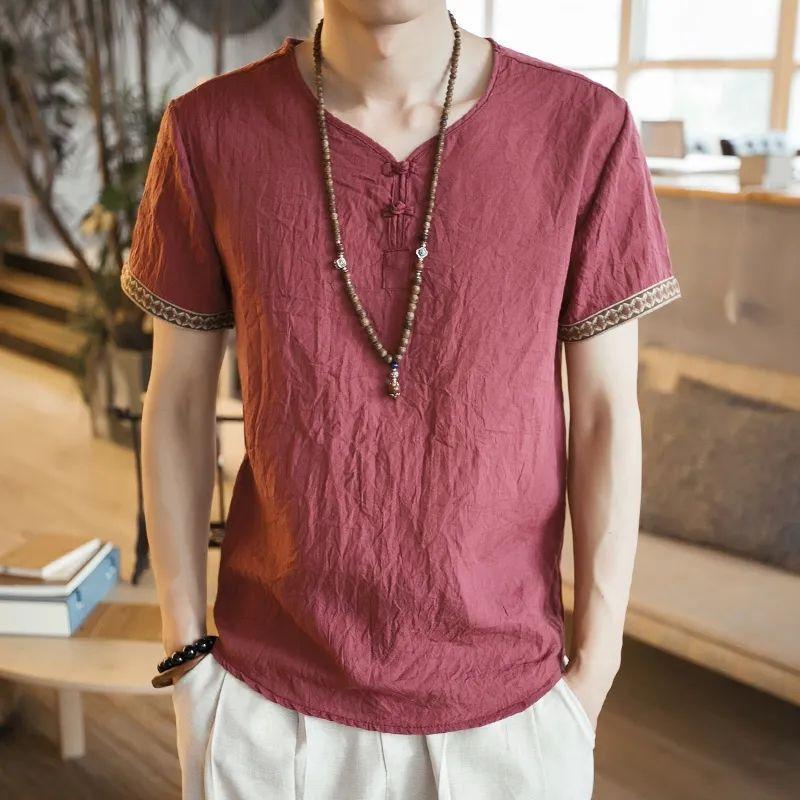 

Plus Size M-5XL Summer Cotton Linen Men s Short Sleeve Shirt Plain Color Light Weight Hawaii Style Clothing 5XL