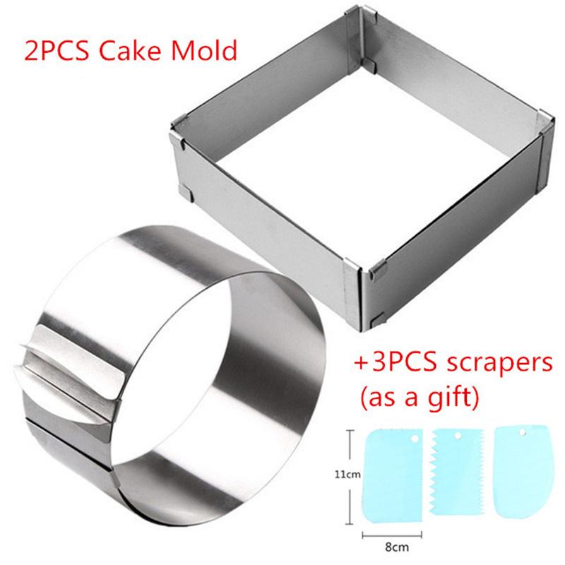 Adjustable Mousse Ring 3D Round & Square Cake Mold Stainless Steel Baking Mould Kitchen Dessert Accessories Cake Decorating Tool