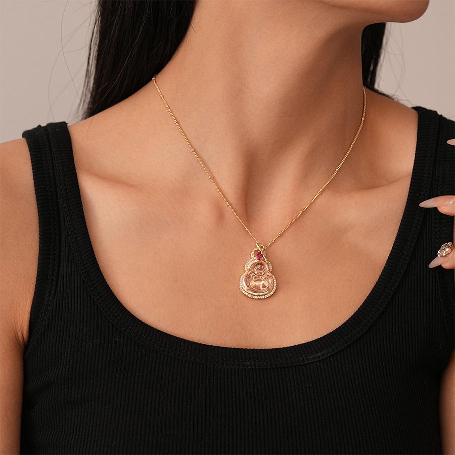 Vintage resin zircon Maitreya Buddha gourd necklace real gold electroplating safe and lucky Buddha phase national style necklace jewelry