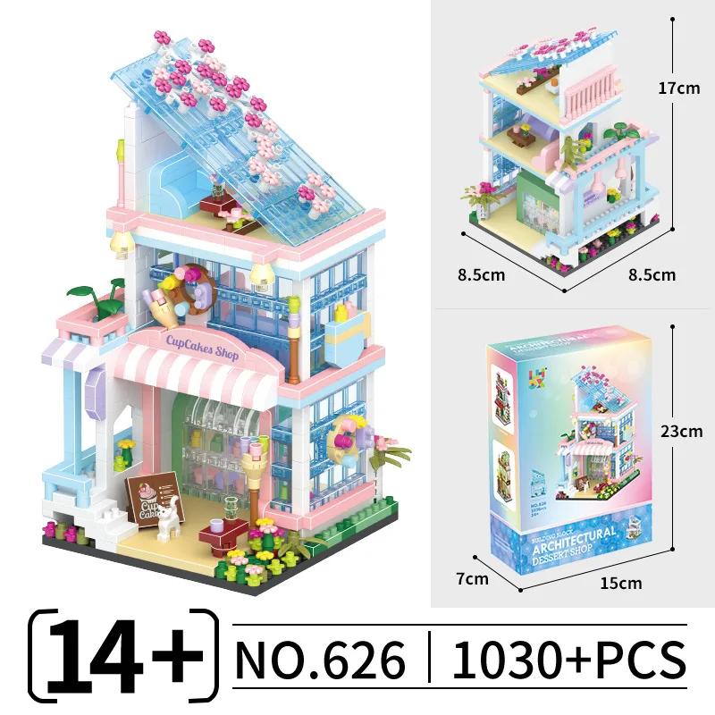 Mini Blocks Cabin Architecture Flower House Cake Coffee Shop Building Bricks Diy Toys For Boy Gift Girl Present New Year