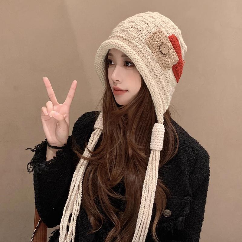 Autumn And Winter Warm Handmade Braid Knitted Hat Trend   Patch Tassel Wool Hat