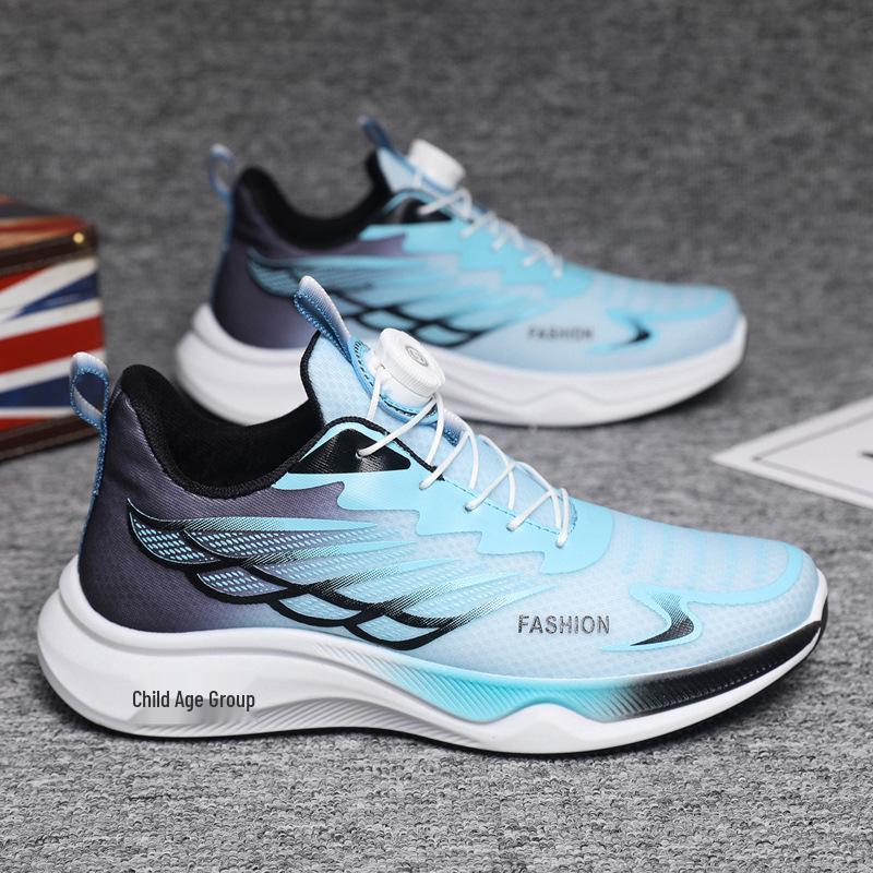 Men’s Summer Mesh Breathable Running Shoes with Rotating Buckle, Height-Boost, and Shock Absorption