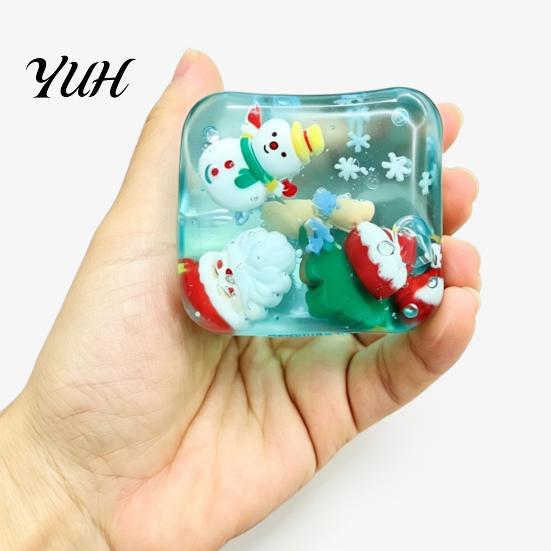 Soft Squeezable Maltose Cube Christmas Stress Relief Toy with Internal Dolls, Transparent Stocking Stuffers for Kids Sensory Fidget Toy, Portable