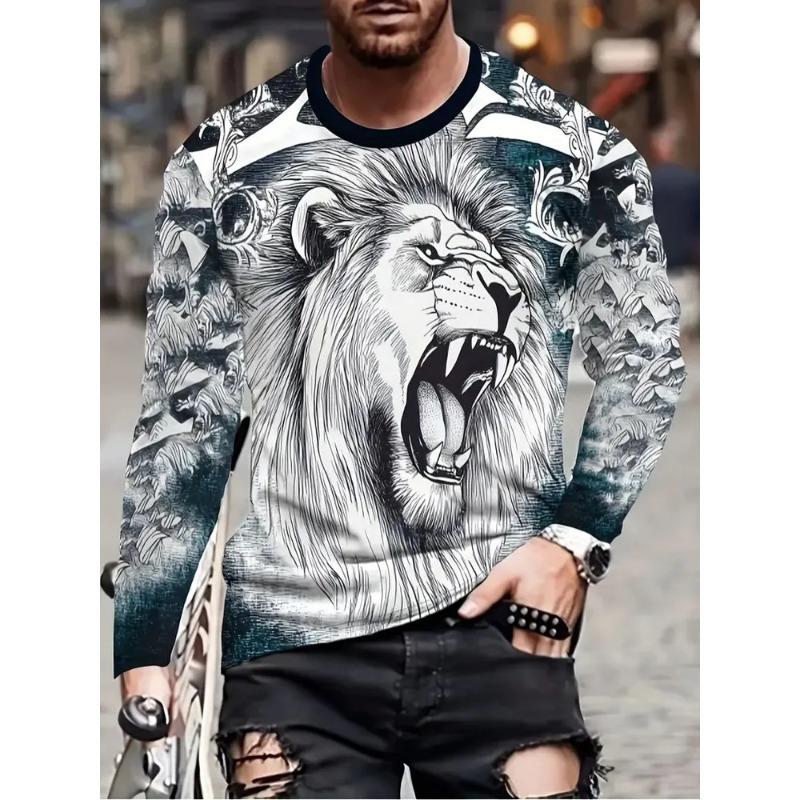 Herren 3D-Druck Crew-Neck Langarm-T-Shirt