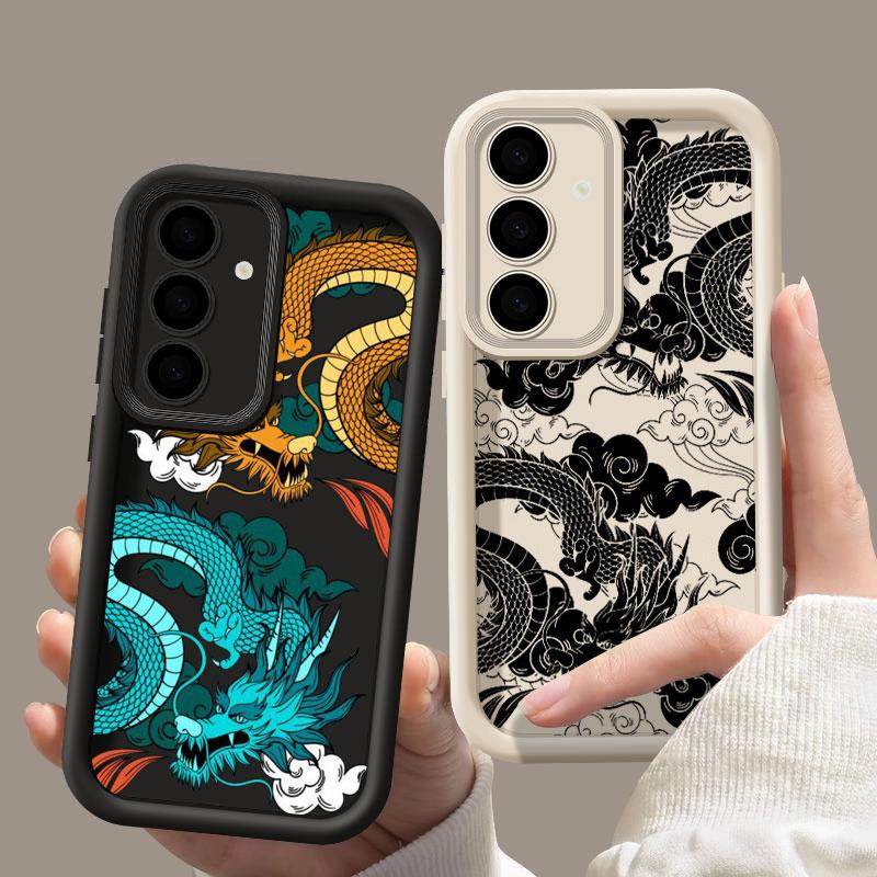 Dragon Clouds Line Art Pattern Tiger S25Ultra Phone Case For Samsung Galaxy S25 S24 S23 Ultra 5G S22 S20 Plus S21 FE Cover Funda
