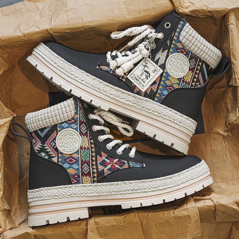 Autumn and Winter Men's Shoes High-top Martin Boots Men's Tooling Boots Men's Straw Bottom Locomotive Boots Outdoor Trendy Shoes