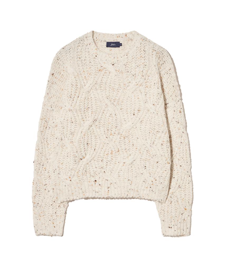 YALE Women'S Nep Yarn Big Cable Round Knit_Ivory