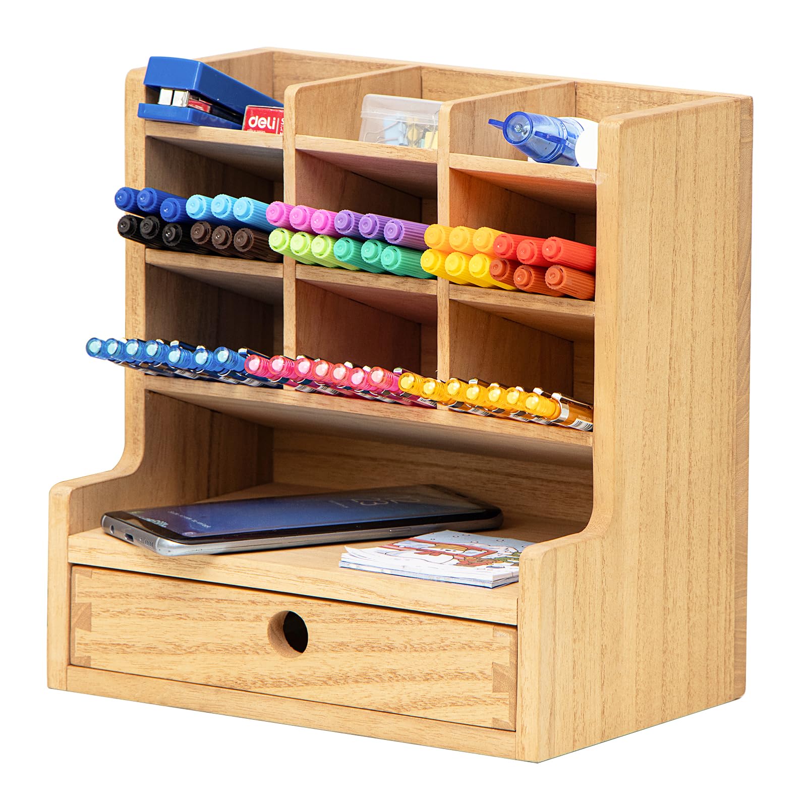 

KIRIGEN Портативная настольная подставка для ручек с деревянным пеналом для канцелярских принадлежностей, Тонкая, Компактная, Выдвижной ящик, Дизайн, Держатель, Хранение, TQ-BJH9G-NA (натуральный)