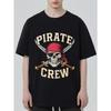 Pirate Crew T Shirt Black Skull with Red Bandana and Crossed Swords Print Casual Streetwear for Men and Women