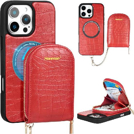 Magnetic Wallet Case for iPhone 16 Pro Max,RFID Blocking Leather Zipper Purse Magnetic Case with Chain Patche for iPhone 16 Pro Max-Black For iPhone 16 Pro Max Cas