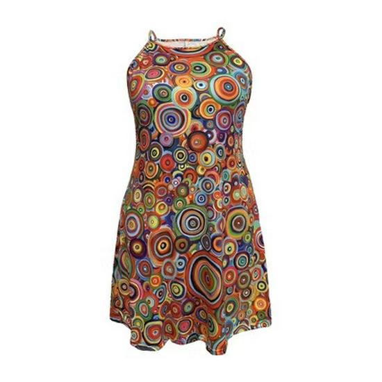 Bohemian Halter Neck Sleeveless A-line Dress with Colorful Spiral Print