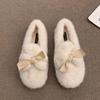 Fashion Women Furry Flats Shoes Fashion Butterfly-knot Slip on Shoes Warm Cartoon House Shoes for Winter
