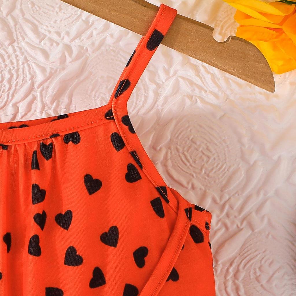 Girls' Heart Print Cami Romper with Matching Bag