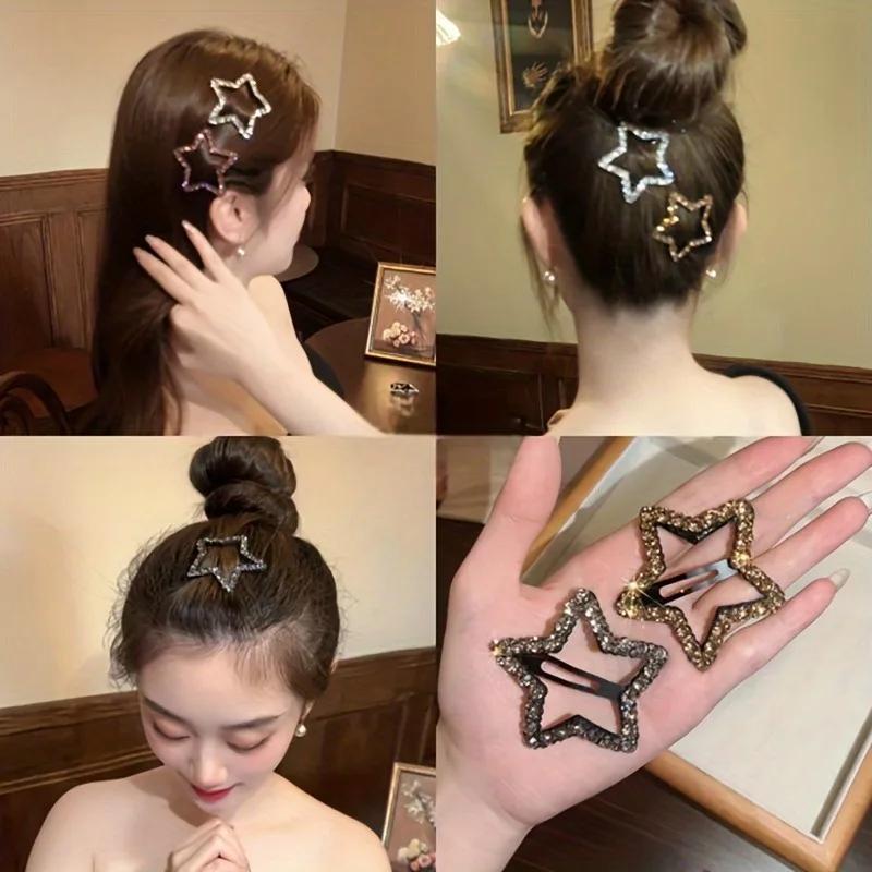 1 pair sparkling diamond star hair clips for daily shopping,party styling,hollowed out sparkling diamond design,stable material