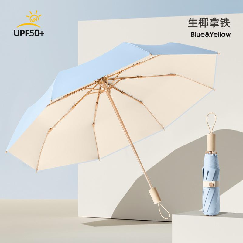 New hand-opened 8 bone color rubber solid wood handle business fashion gift umbrella solid folding umbrella