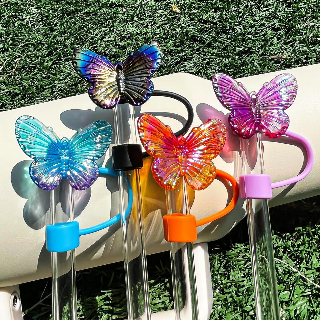 1PC Laser Butterfly Straw Plug Dust Cap For Stanley 30&40Oz Tumbler Reusable 10mm Sippy Cover Water Cup Decoration Accessories