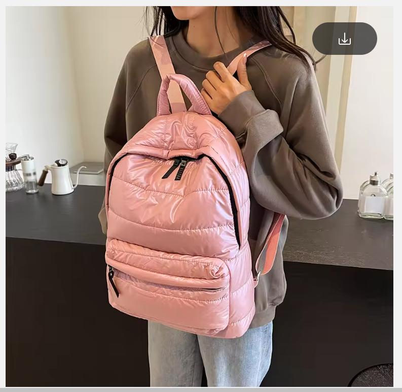 Winter Puffer Students School Bags Large Capacity Down Padded Backpack Solid Color Casual Bookbag Adjustable Strap Teen Rucksack
